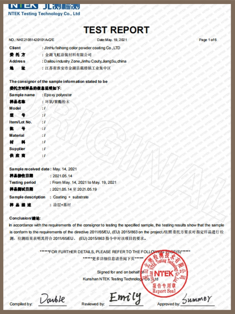 certificate of Lead free test report